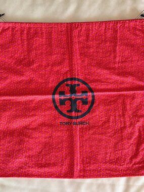 23.5 x 22 Tory Burch Drawstring Dust Bag Orange Pink Geometric Print Extra Lge